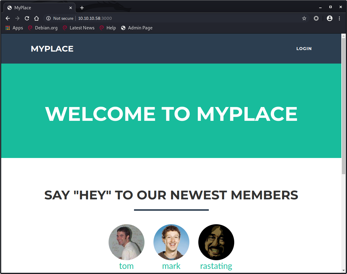 Myplace webpage